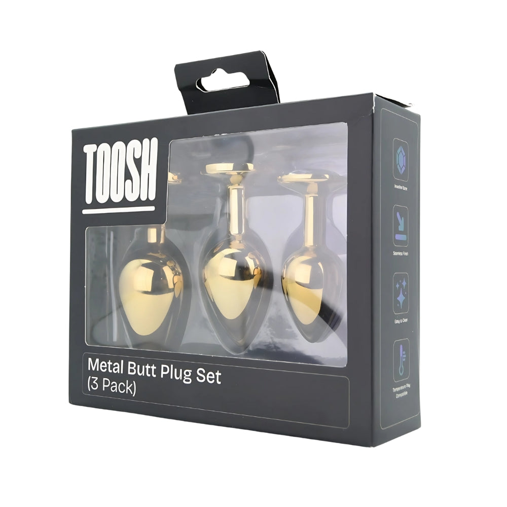 Toosh Metal Butt Plug Gold Set of 3 Clear Stone