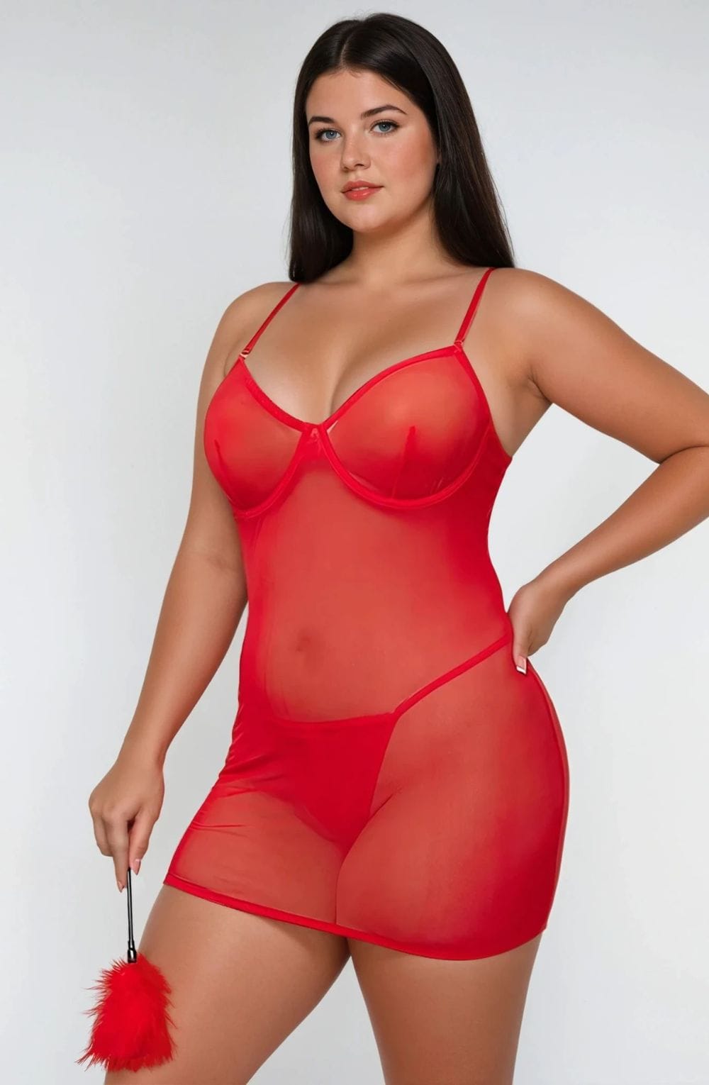 YesX YX730Q Red Mesh Lingerie Set Up to 4XL