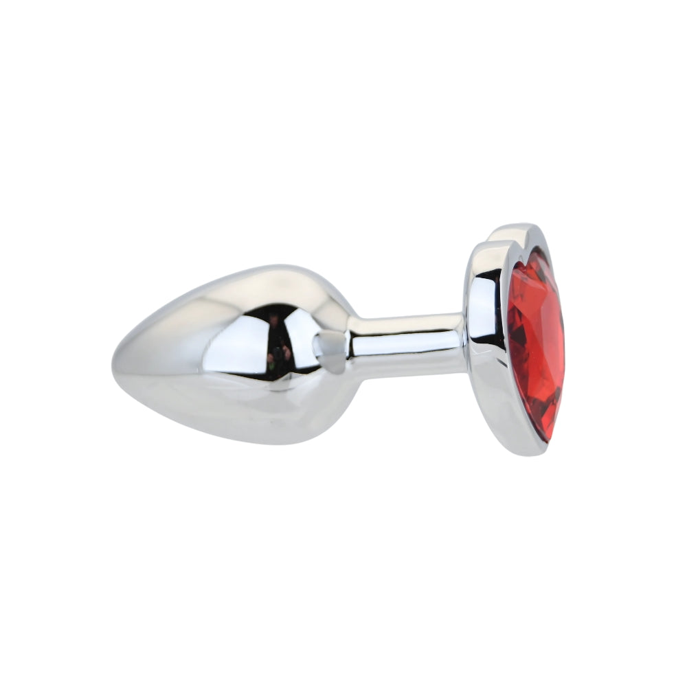 Toosh Heart Shaped Silver Butt Plug with Red Stone Small