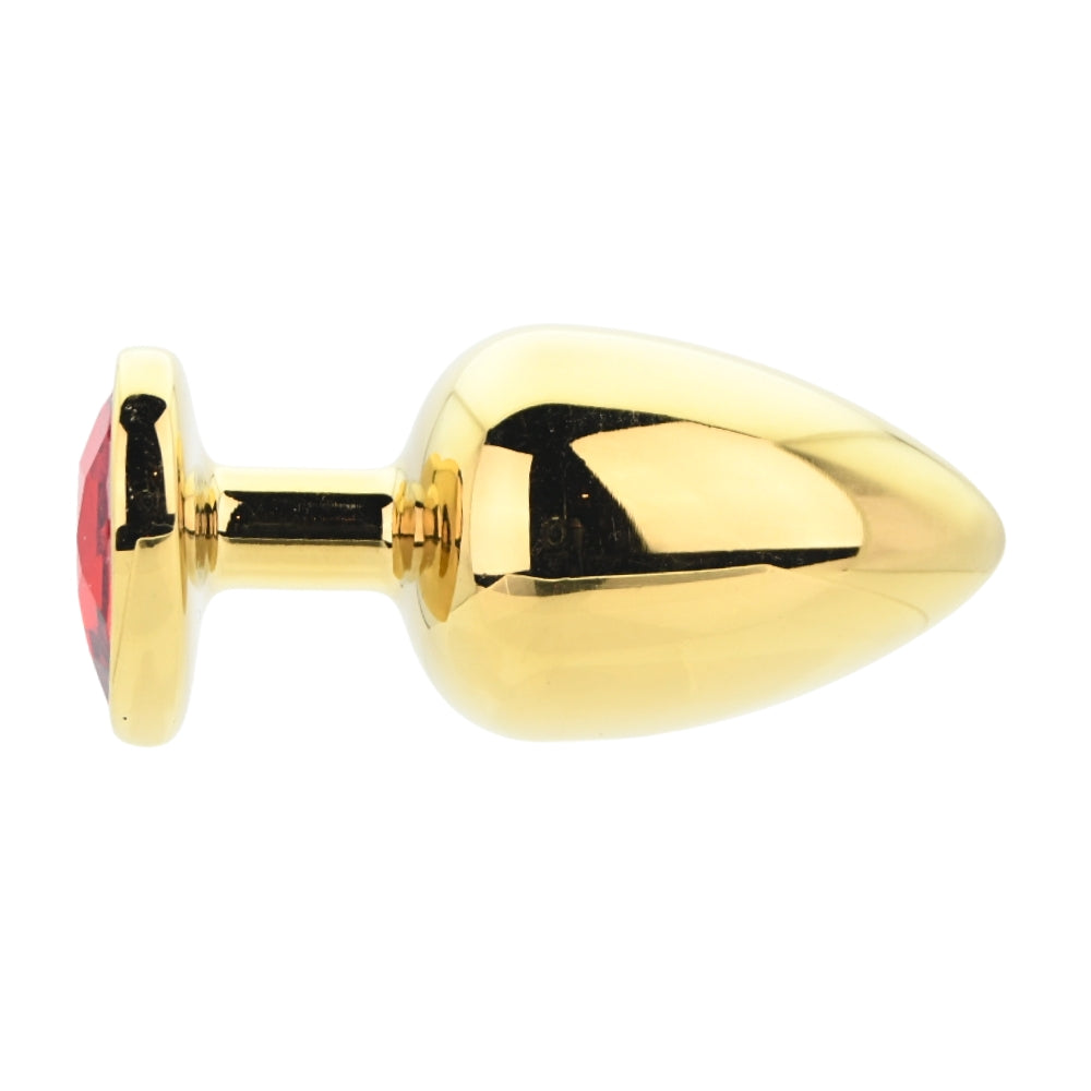 Toosh Heart Shaped Gold Butt Plug with Red Stone Large