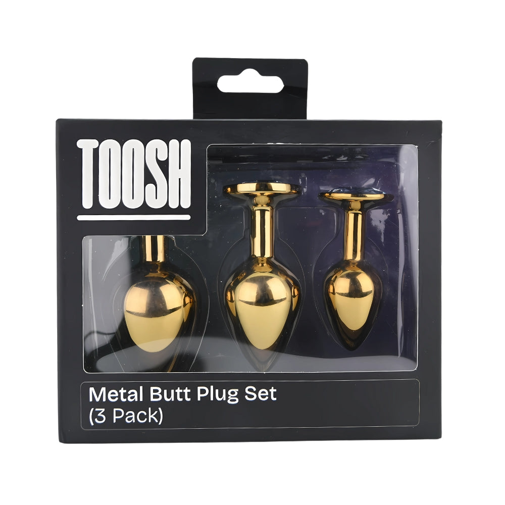 Toosh Metal Butt Plug Gold Set of 3 Clear Stone