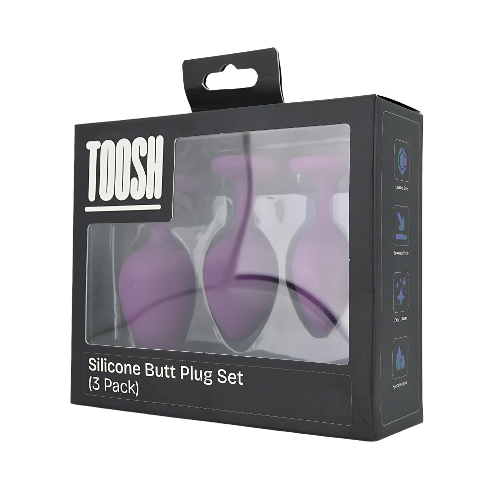 Toosh Silicone Butt Plug Purple Set of 3 Clear Stone