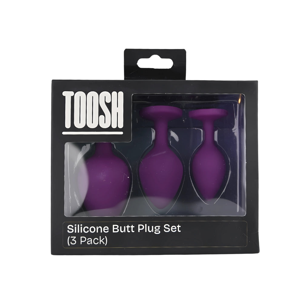 Toosh Silicone Butt Plug Purple Set of 3 Clear Stone