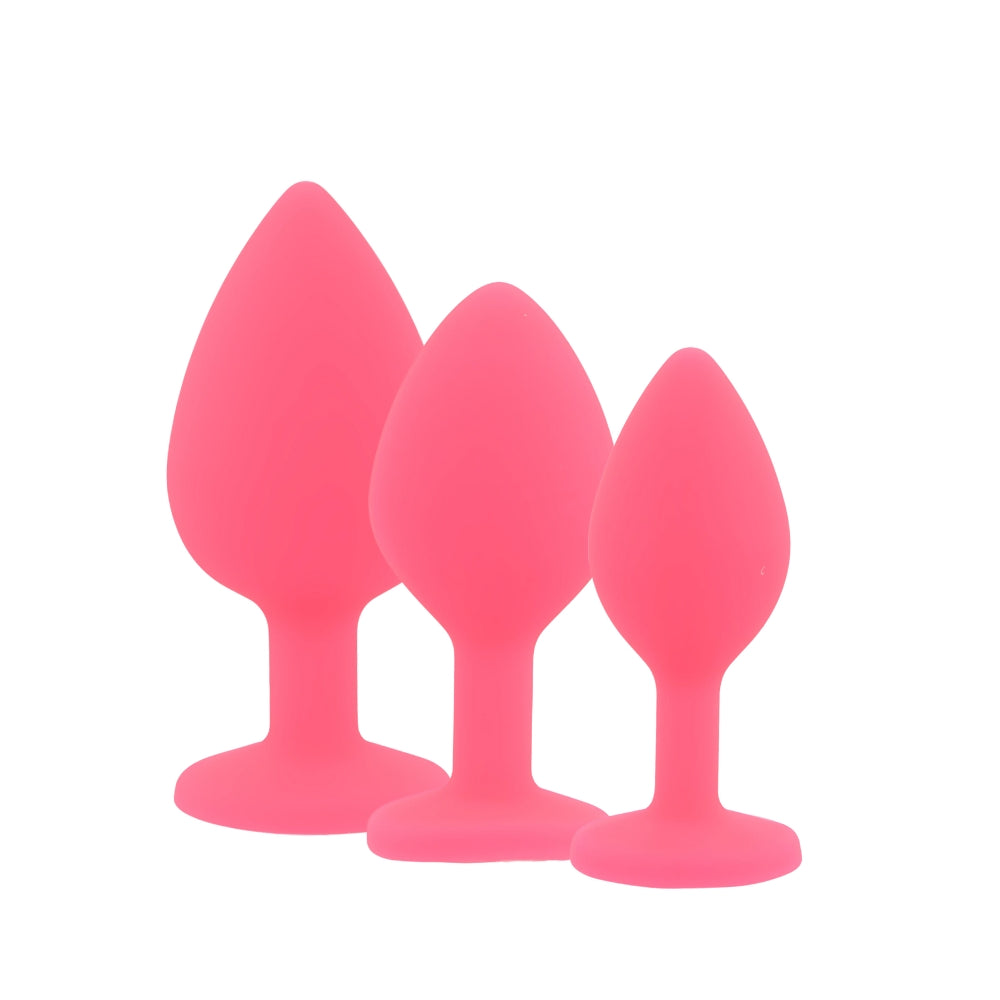 Toosh Silicone Butt Plug Pink Set of 3 Clear Stone
