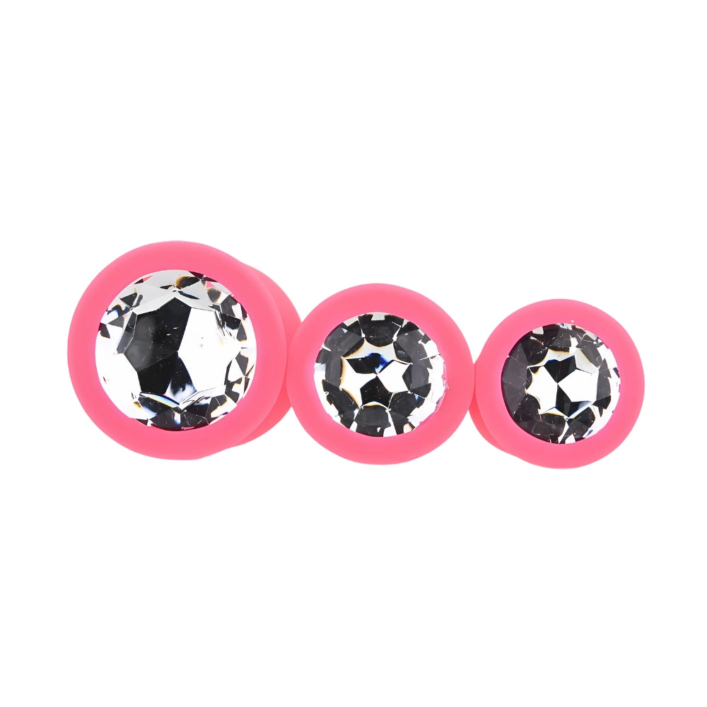 Toosh Silicone Butt Plug Pink Set of 3 Clear Stone