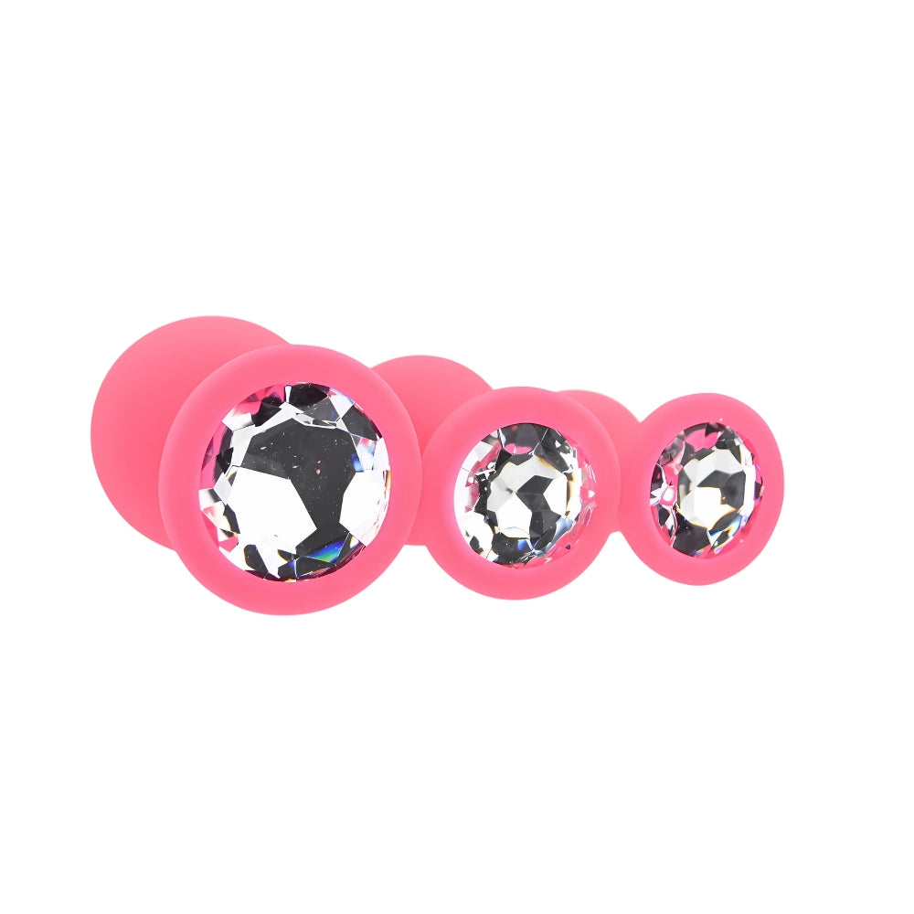 Toosh Silicone Butt Plug Pink Set of 3 Clear Stone